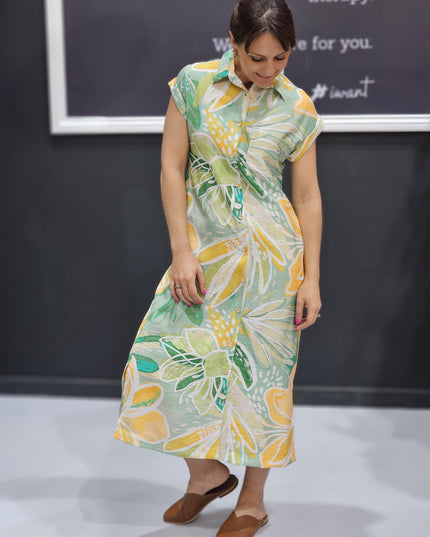 Charlotte Dress - Green and Yellow Floral