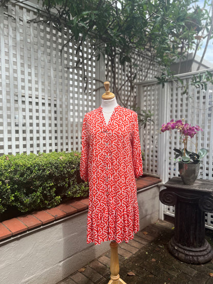 Pintuck Tier Dress - Tangerine
