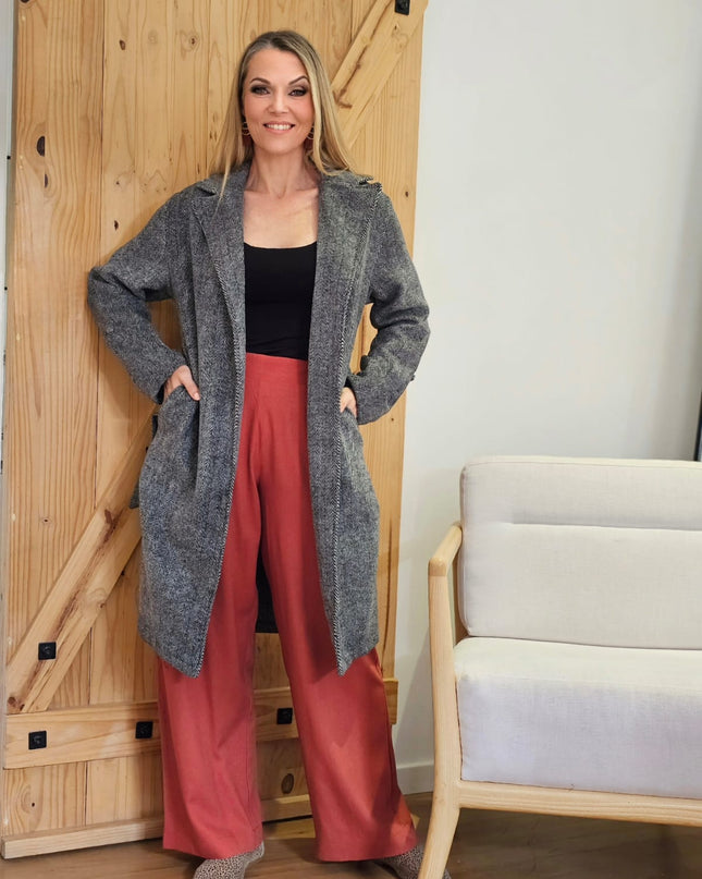 Jemma Coat - Black and White Herringbone