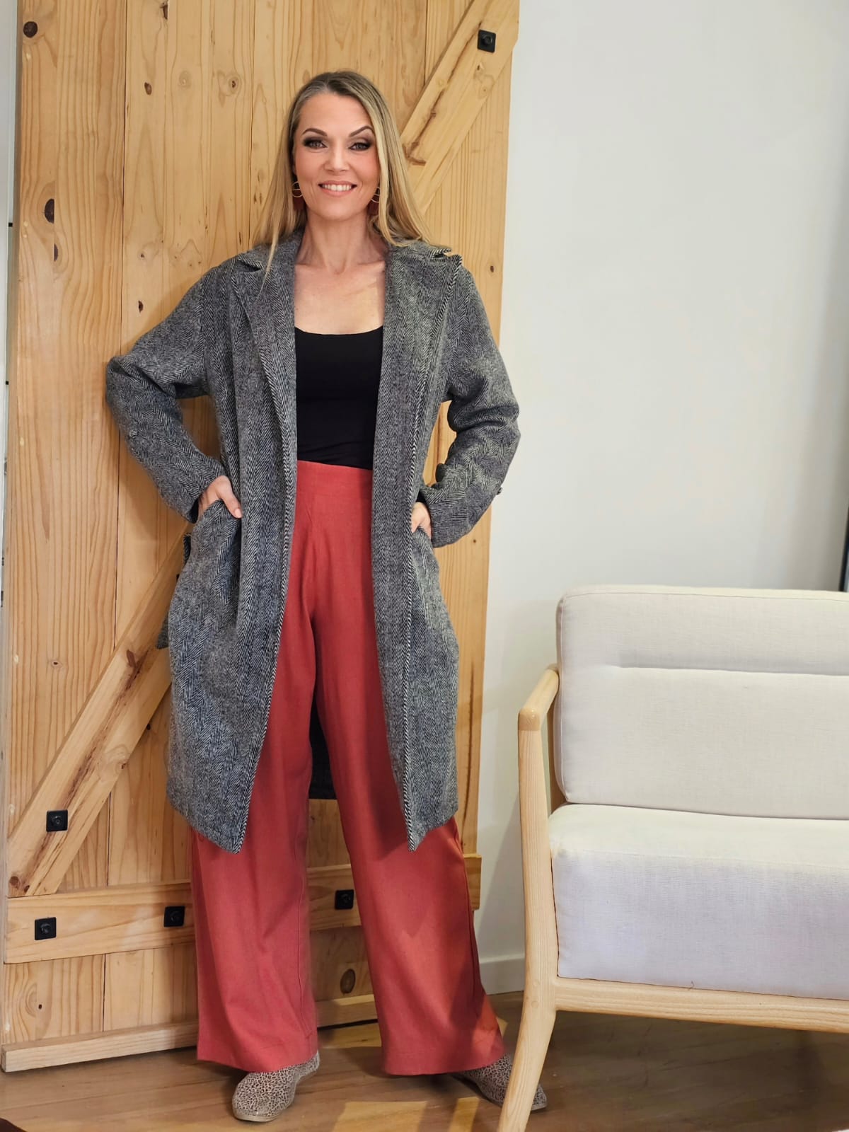 Jemma Coat - Black and White Herringbone
