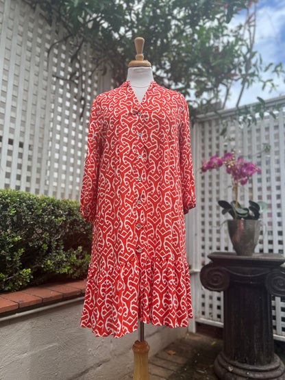 Pintuck Tier Dress - Tangerine