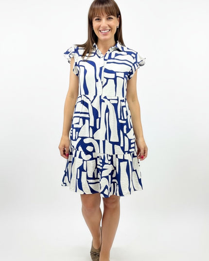Linda Dress Navy and White