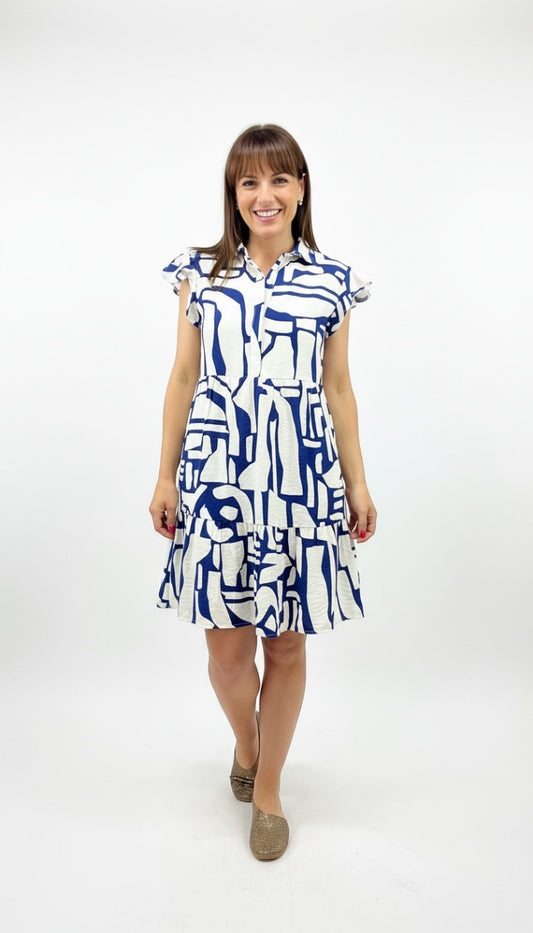 Linda Dress Navy and White