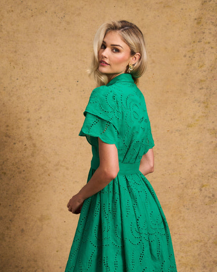 Fria Cotton Anglaise Dress - Green