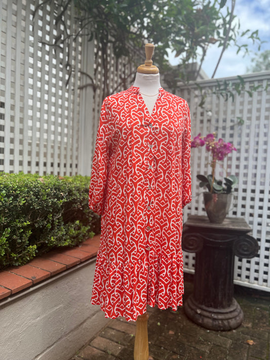 Pintuck Tier Dress - Tangerine