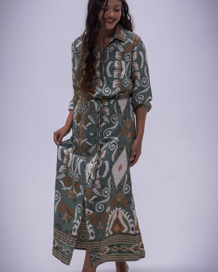 Rhea Dress - Boarder Print