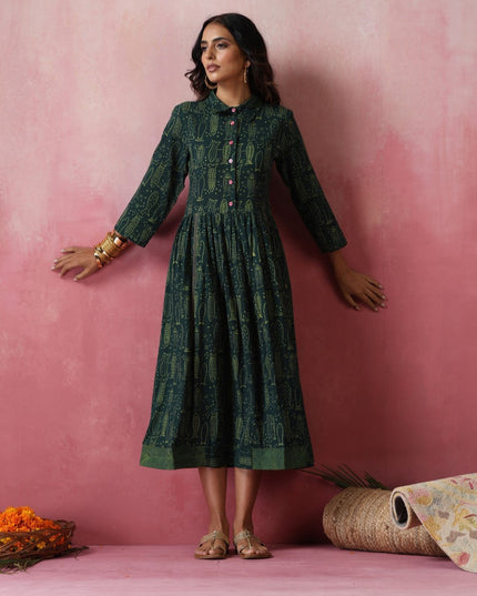 Olive Block Print  Dress