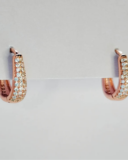 Sterling Silver Sparkling  Huggie Hoop Earrings- Rose gold