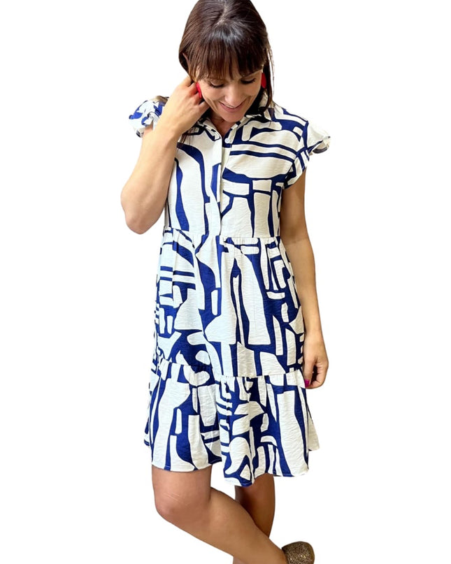 Linda Dress Navy and White