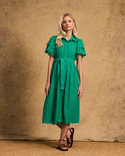 Fria Cotton Anglaise Dress - Green