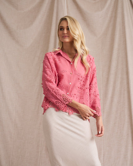 Vine Cotton Blouse - Pink