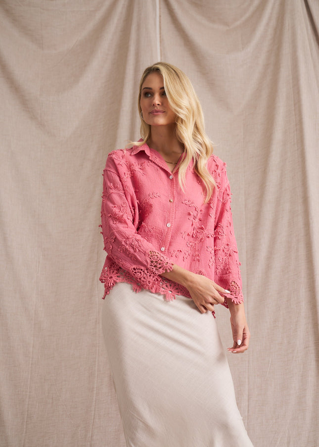 Vine Cotton Blouse - Pink
