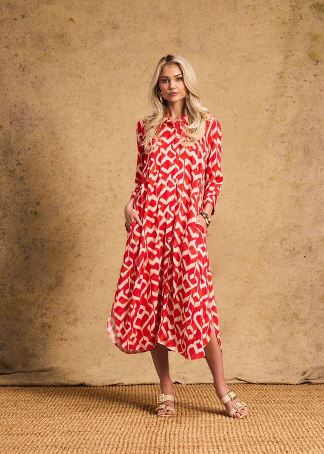 Liza Shirt Dress In Tangerine Ikat