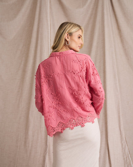 Vine Cotton Blouse - Pink