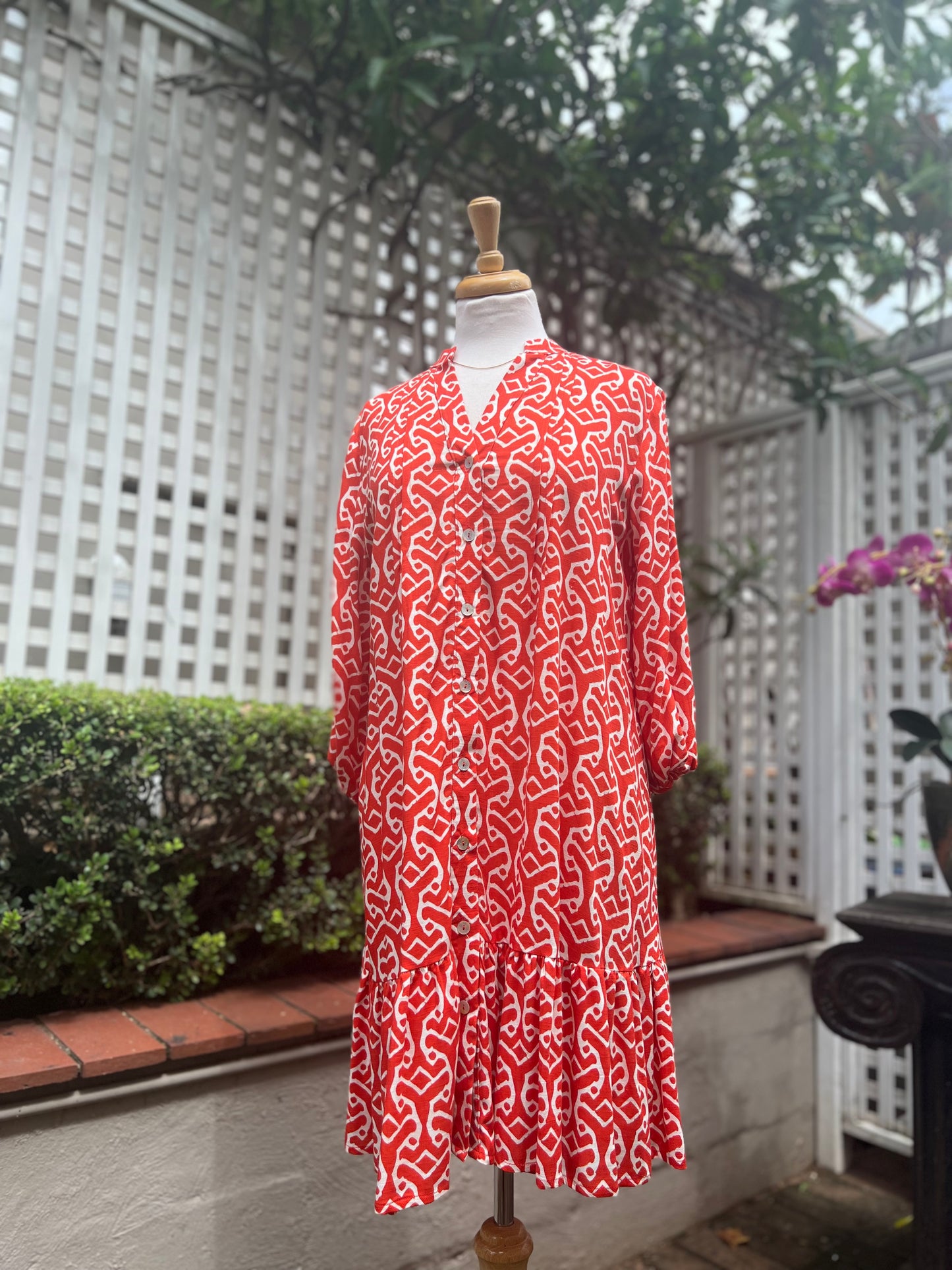 Pintuck Tier Dress - Tangerine