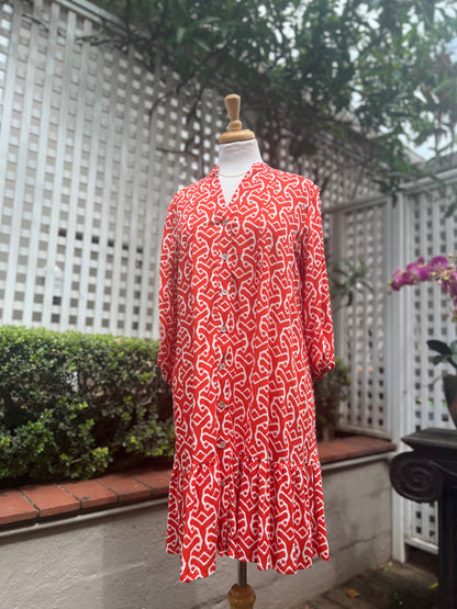 Pintuck Tier Dress - Tangerine
