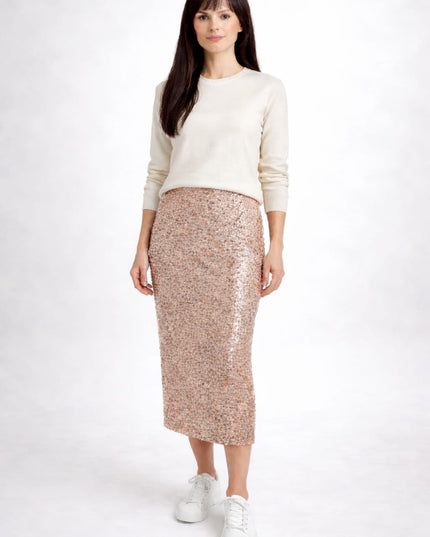 Sequin Stretch Skirt - Nude