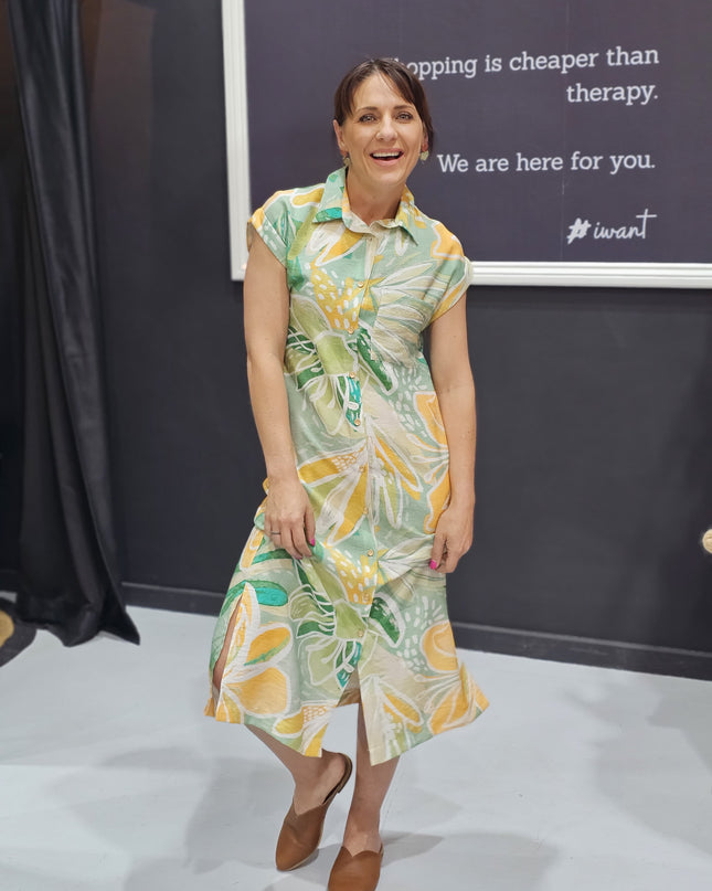 Charlotte Dress - Green and Yellow Floral