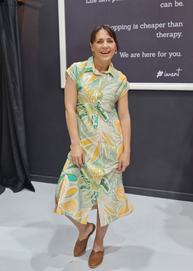 Charlotte Dress - Green and Yellow Floral