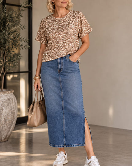 Sequin Blouse Nude