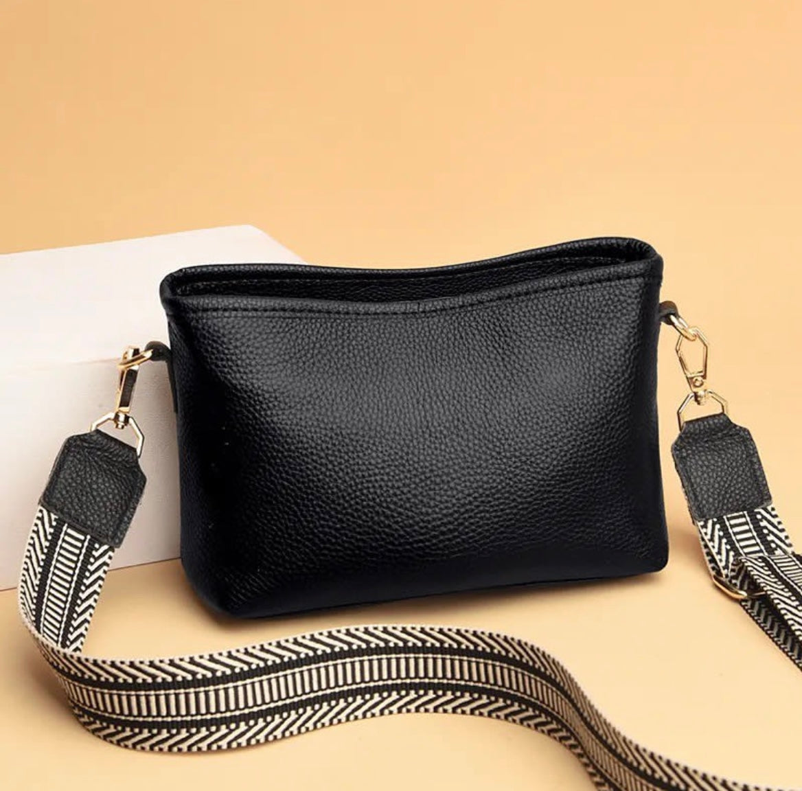 Genuine Leather Crossbody Black Bag