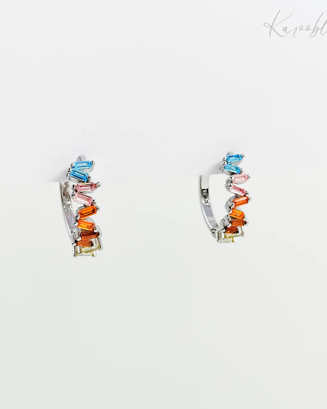 Sterling Silver Colorful Baguette Hoop Earrings