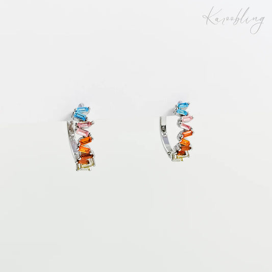 Sterling Silver Colorful Baguette Hoop Earrings