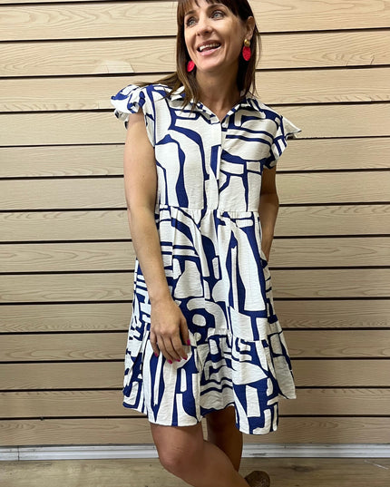 Linda Dress Navy and White