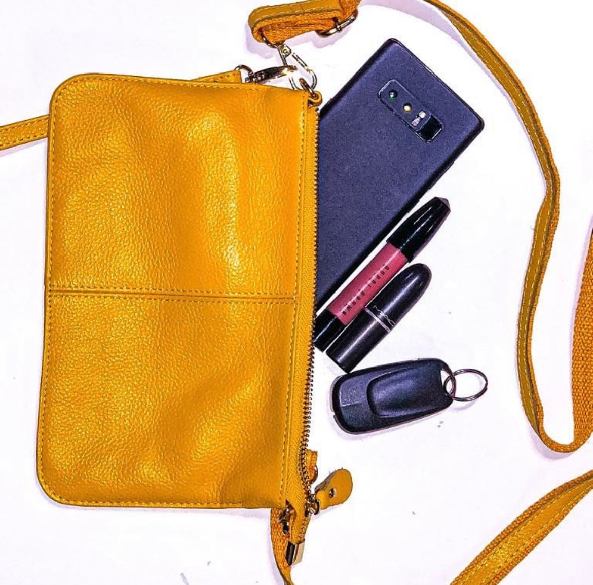 Genuine Learther Yellow Clutch