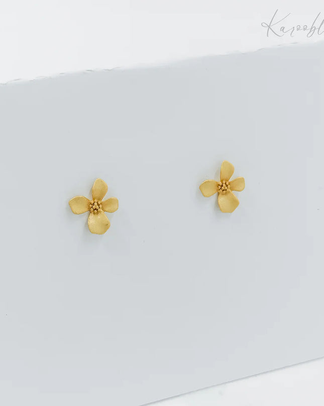 Matte Gold Plated Flower Stud Earrings