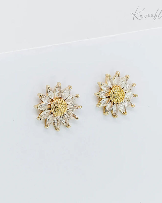Sunlit Sparkle Sunflower Stud Earrings