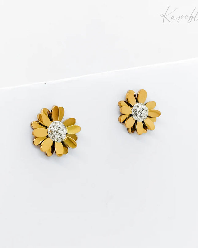 Gold Plated Two-Tone Daisy Stud Earrings 18K