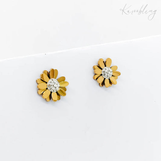 Gold Plated Two-Tone Daisy Stud Earrings 18K