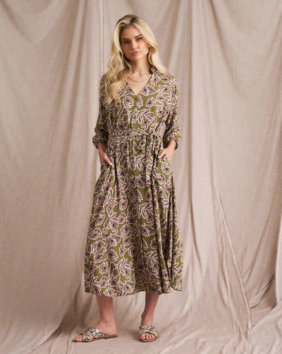 Kiara Shirt Dress - Pesto