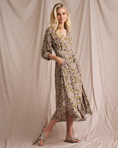 Kiara Shirt Dress - Pesto