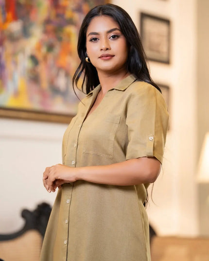 Linen Swing Dress - Brown