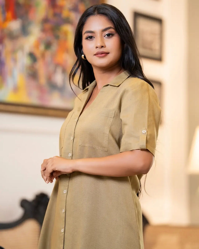 Linen Swing Dress - Brown