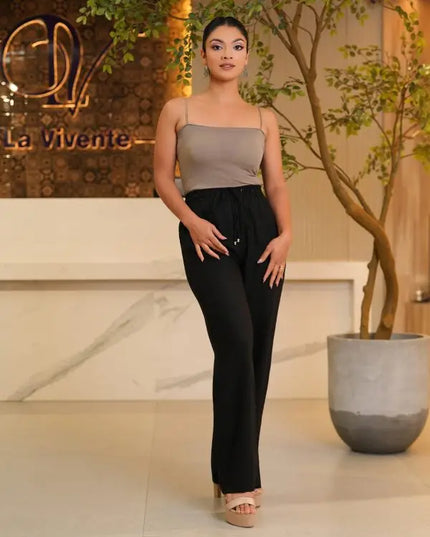 Wide Leg Linen Pants in Black