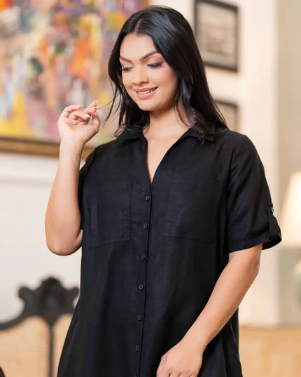 Linen Swing Dress - Black