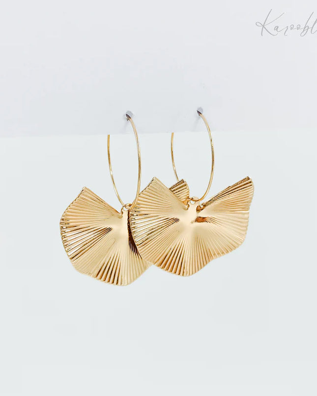 Gold Plated Ginkgo Leaf Hoop Earrings
