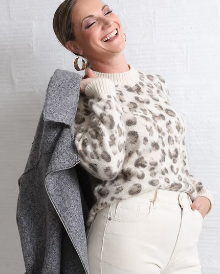 Fluffy White Leopard Print Knit