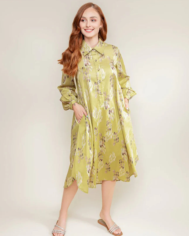 Cotton Shirt Dress - Lime