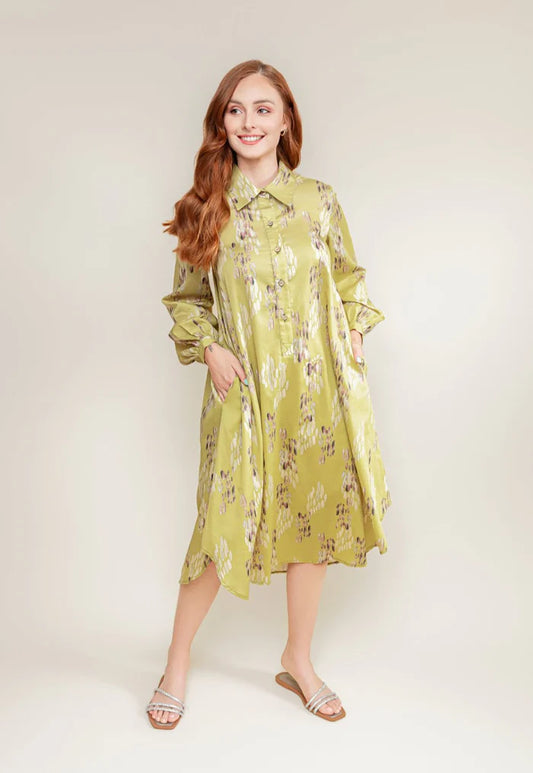 Cotton Shirt Dress - Lime