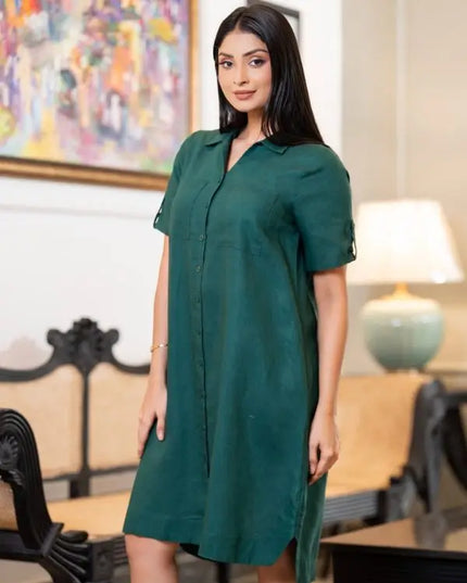 Linen Swing Dress - Green