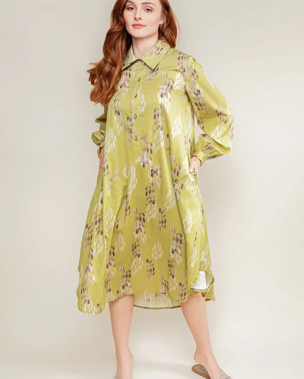 Cotton Shirt Dress - Lime