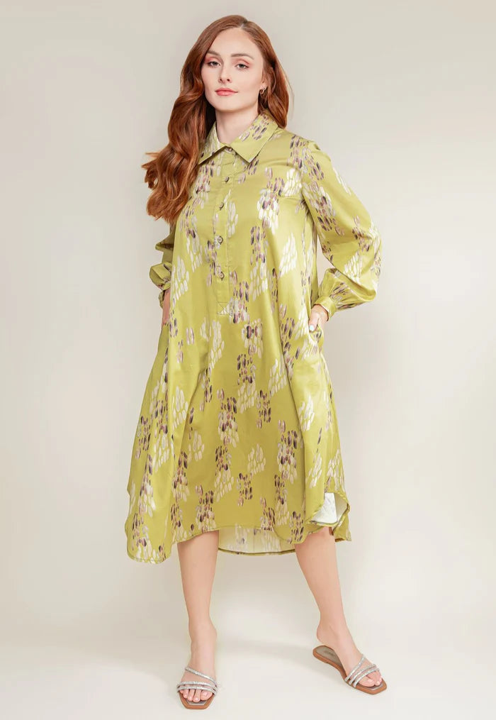 Cotton Shirt Dress - Lime