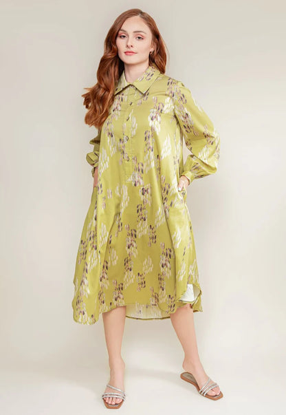 Cotton Shirt Dress - Lime