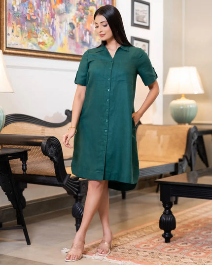 Linen Swing Dress - Green