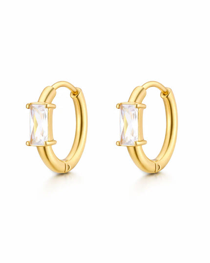 Gold Plated Baguette CZ Huggie Earrings
