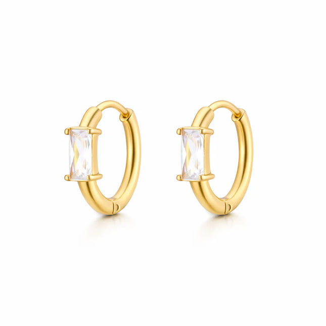 Gold Plated Baguette CZ Huggie Earrings